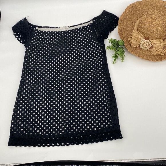 Anthropologie | Corey Lynn Calter  Cotton Dot Short Sleeve‎ Shift Dress Black 10 - Picture 1 of 12